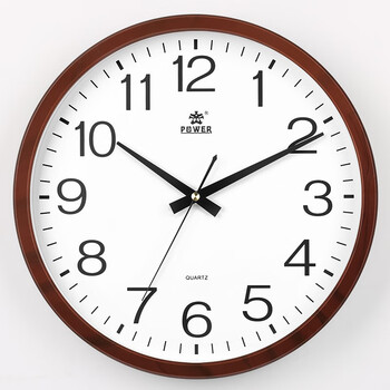 POWER霸X挂钟表 客厅经典简约挂墙大号时钟电子石英钟 BW23016J木纹色