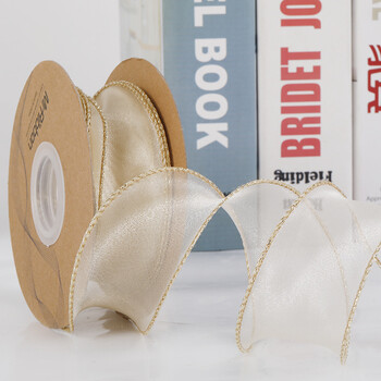 欧斯若 4cm宽金边鱼尾纱丝带 波浪拷边鲜花纱带包装材料 七夕生日礼品盒蛋糕烘焙彩带 1卷 贝壳米4cm金边鱼尾 约9.15米/卷