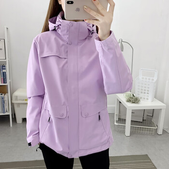 内胆三合一冲锋衣女工装风衣两件套轻便保暖户外徒步登山服装 紫色/女