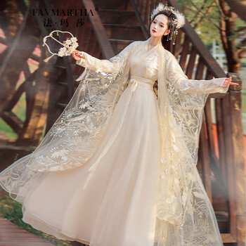 法玛莎品牌晋制汉服女2022夏季新款仙气中国风古装绣花齐腰襦裙月蝉