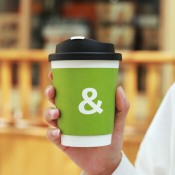 纸管家 一次性咖啡杯纸杯带盖加厚绿色外带打包杯子双层热饮纸杯定制 纸杯+白盖黑塞 25套