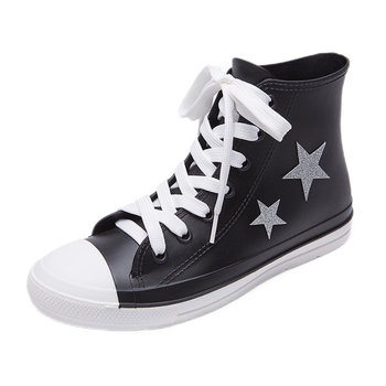 hni时尚雨鞋女五星款雨靴胶鞋短筒防水鞋休闲户外雨鞋 黑白色 41(偏大