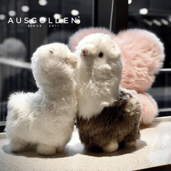 AUSGOLDENMIX澳洲进口苏蕊羊毛羊驼玩偶公仔抱枕 仿真小羊驼毛绒枕头情侣生日 【羊毛皮】白咖羊驼：单只
