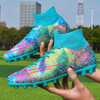 蓝猫足球鞋秋季新款鸳鸯男碎钉大童男童女防滑短钉学生训练鞋高帮球鞋