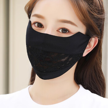 珥妃防晒口罩女冰丝护眼角遮全脸透气夏季薄款男潮款面罩脸罩蕾丝黑色