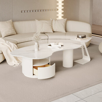 意梵格(yifange) 轻奢创意岩板茶几客厅储物奶油诧寂风云朵茶几异形不