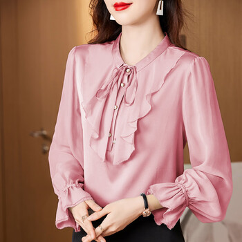 dk品牌女装桑蚕丝长袖衬衫女秋季真丝衬衣宽松显瘦小衫减龄百搭上衣