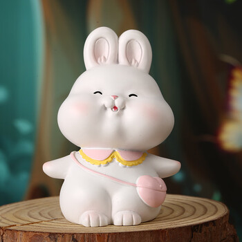 萌兔呈祥卡通树脂工手办兔子礼物桌面摆件潮玩汽车装饰品 中号粉包