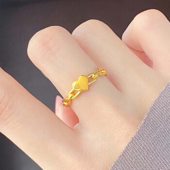 欧颜(oyshipin)黄金爱心戒指女士999足金心形时尚潮流开口指环生日