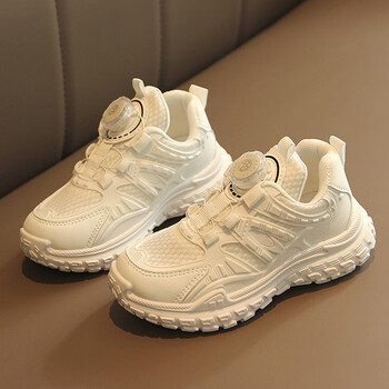 女童老爹鞋2023春秋新款儿童鞋跑步女孩潮牌运动鞋中大童旋转纽扣白色