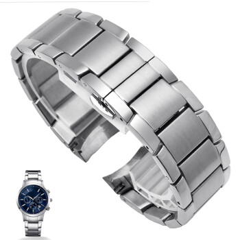 男士手表带 适配阿玛尼实芯钢带表链AR2448 AR2434 AR2458精钢手表带22mm 银色 22mm