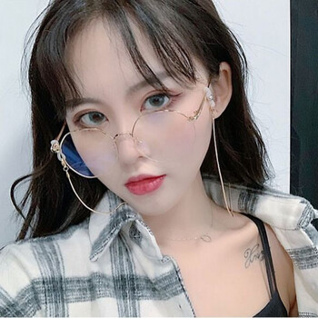 新品眼镜金丝框眼镜带链条平光镜多边形女不规则八角眼镜框学生韩版男