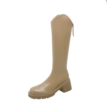 骑士靴女小腿粗奶茶色长靴高级感2022年新款长筒靴厚底v口女款 橙色