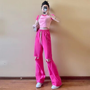 麦吖猴夏季女生爵士舞服装女套装夏装成人短袖t恤街舞时尚蹈宽松jazz