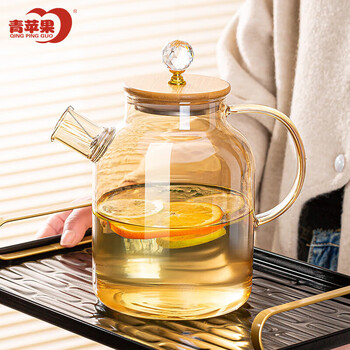 青苹果硼硅耐热玻璃冷水壶高颜值玻璃杯凉水壶玻璃扎啤壶琥珀色1.8L