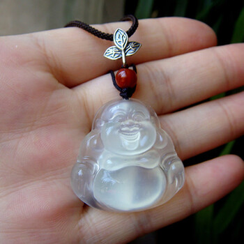 斯特克伦堡 岫玉吊坠佛公项链坠冰种玉佩 岫岩玉毛衣链挂件玉 淡绿色