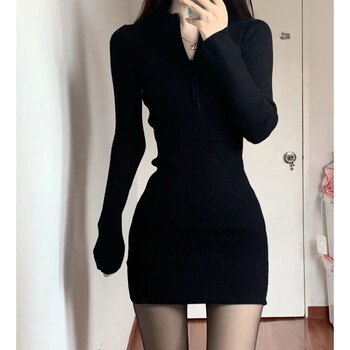 辣妹连衣裙女内搭包臀紧身性感御姐裙子修身套装纯欲春秋短裙 黑色 s