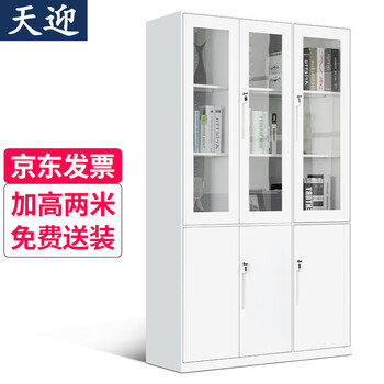 天迎文件柜铁皮柜钢制档案资料柜办公室组合书柜带锁2米高纯白左六门
