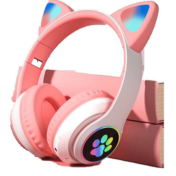 雷蛇razer电脑适用女生款带麦可爱猫耳耳机蓝牙头戴式女耳麦小巧发光