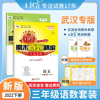 2022新版下册王朝霞小学试卷三年级语文数学英语人教版剑桥版期中期末测评卷期末真题精编大武汉专版中小学教辅 三年级语文+数学2本套装