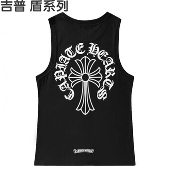 吉普盾(jpdun)克羅·心十字架ch马蹄背心男梵文马蹄印花女情侣 黑色