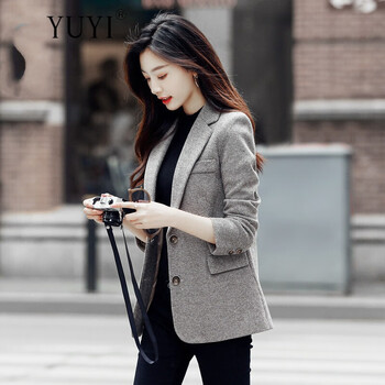 YUYI潮牌小西装外套女2023春秋新款韩版休闲时尚气质女神范小西服 咖啡色 M
