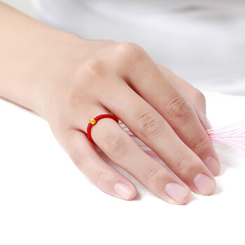 福缘999足金黄金戒指转运珠女男情侣款手工红绳小金豆抖音网红小金珠