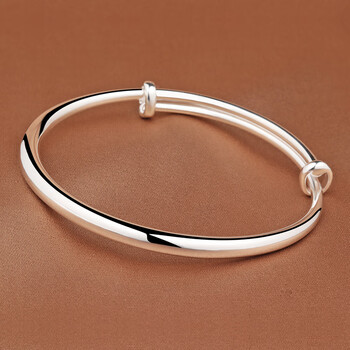 大福银手镯女足银9999光面推拉实心简约素圈年轻款送女友礼物 9999
