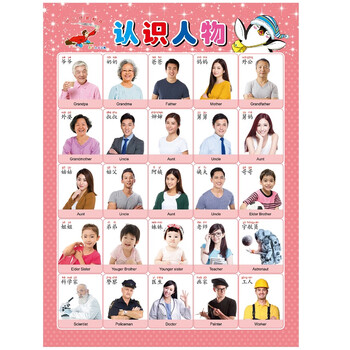 启蒙幼儿墙贴儿童早教数字拼音宝宝认汉字看图识字 桔红色 认识人物