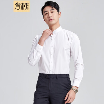 奢树（SHESHU）立领长袖衬衫商务正装纯色修身衬衣职业装 SSCC3052RQ2206 白色 180/100A