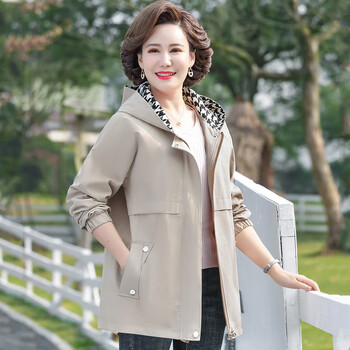孜颜妈妈装外套40岁洋气中老年女装大码秋春秋新款中年人女士衣服秋装 卡其色 XL 建议100斤以内