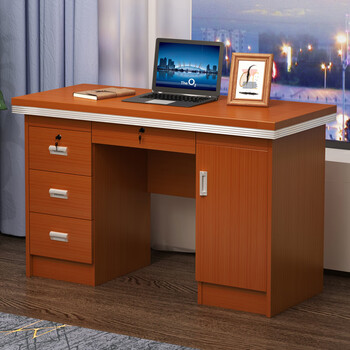 遵诀新中式办公电脑台式单人家用职员书桌组合办公室带锁抽屉有包安装 129#生态板办公桌海棠色1.2米 不包安装