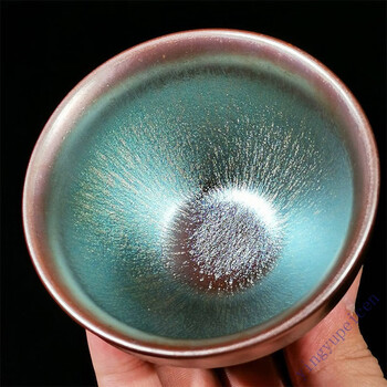 建盏茶杯大号主人杯纯手工彩金单杯建阳盏杯套装茶盏窑变 彩蓝(盏袋装