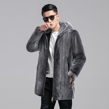 美国宝佳美 美国貂皮大衣外套男进口整貂中长款连帽裘皮彩色水貂皮草