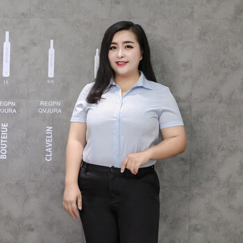 宽松200斤竖条纹职业衬衣上衣短袖大码女装 蓝色条纹短袖 6xl 胸围120