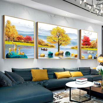 画新款沙发背景墙三联画轻奢简约北欧风多彩家园30402中6040晶瓷平面