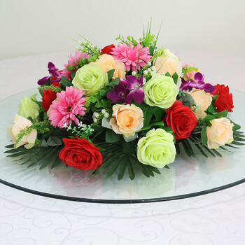 圆形台花仿真花餐台中间转盘装饰花酒店餐桌花餐厅包间桌面摆花卉红锦