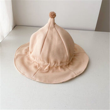 岁儿童帽外出遮阳帽婴儿纯色抽绳可调节尖尖帽棉质舒适韩版可爱渔夫帽