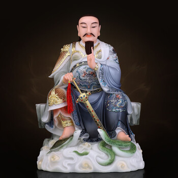 汉白玉玄天神像武当山真武大帝佛像玄武祖师真武祖师爷摆件12英寸古彩