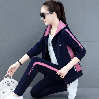 乐狄弦品牌运动套装女春秋2022新款时尚韩版休闲卫衣宽松跑步服三件套