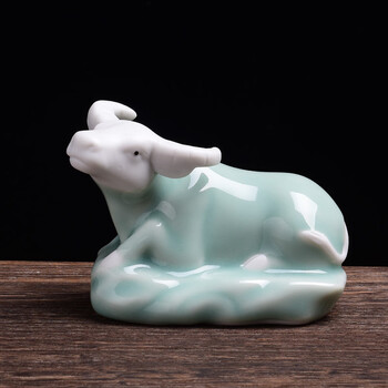 3陶瓷牛摆件牛可爱萌牛酒柜桌面装饰生日礼物十二生肖牛工艺品牛六中