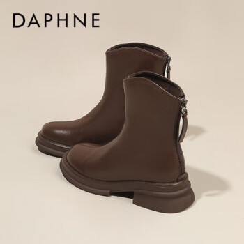 达芙妮daphne黑色短靴女款新款秋季软皮超火厚底靴子圆头马丁靴棕色38
