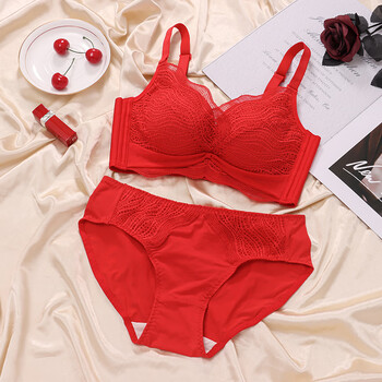 文胸加厚聚拢不空杯舒适内衣女本命年内衣女人内衣少妇中国红套装70a