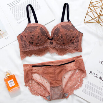 夜如昔  蕾丝性感上薄下厚聚拢调整型摩卡可可小胸显大女收副乳无钢圈