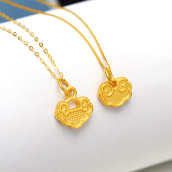 老凤祥款式黄金祥云锁吊坠999足金平安锁片挂坠女锁骨链纯金挂坠配18k