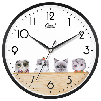 康巴丝（COMPAS）挂钟 创意简约钟表客厅静音石英钟表挂墙卧室时钟 c2855 可爱猫咪