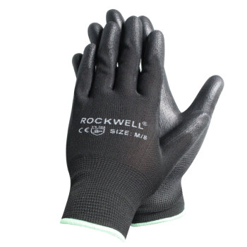 瑞珂韦尔（Rockwell）劳保手套PU浸胶涂掌防滑手套透气耐磨工作手套PU1003黑色 10副 M