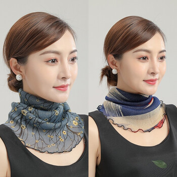 防晒围脖真丝套头脖套小丝巾春秋夏季薄款百搭假领子女士装饰围巾