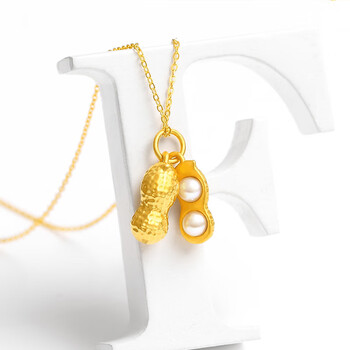 曼舒爱999足金好事发生珍珠黄金吊坠花生金项链送妈妈转运珠挂坠女足