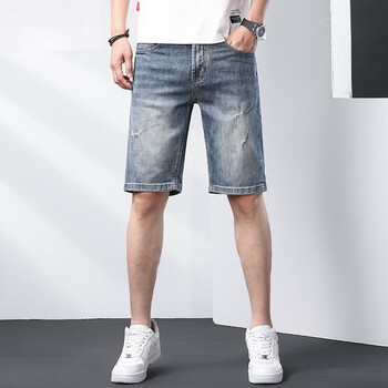 桂杉格patolee男士牛仔短裤男五分裤男五分短裤男破洞5分短裤男生短裤